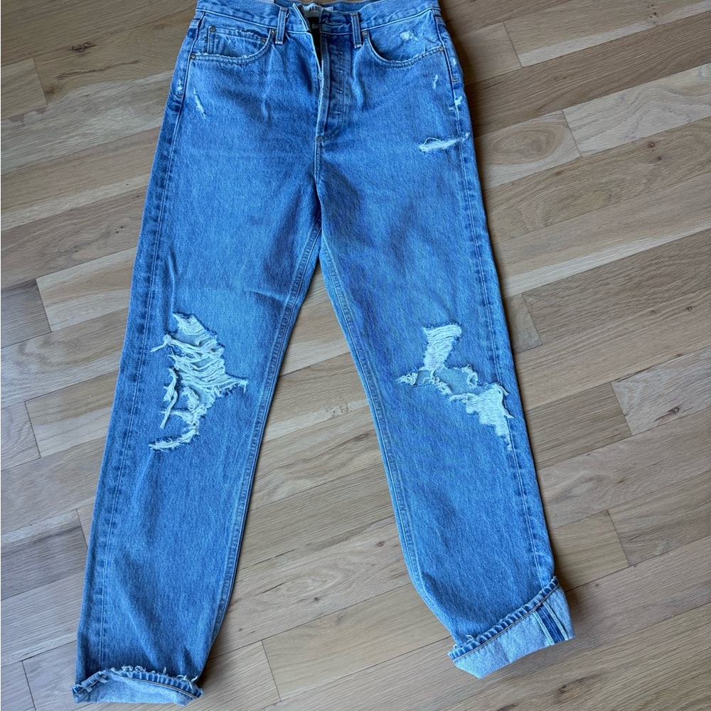 Agolde Blue Distressed Boyfriend Jeans